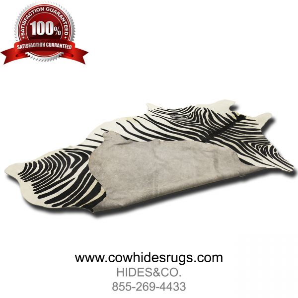 Black and White Zebra Cowhide - 7.2 ft x 6.1 ft - Animal Print - Genuine Cowhide